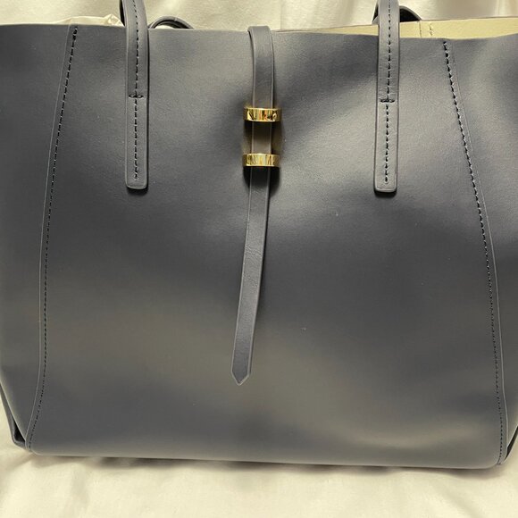 Zac Posen Shopper Tote Bag Large Leather Navy Blue New with Tags - Picture 3 of 5